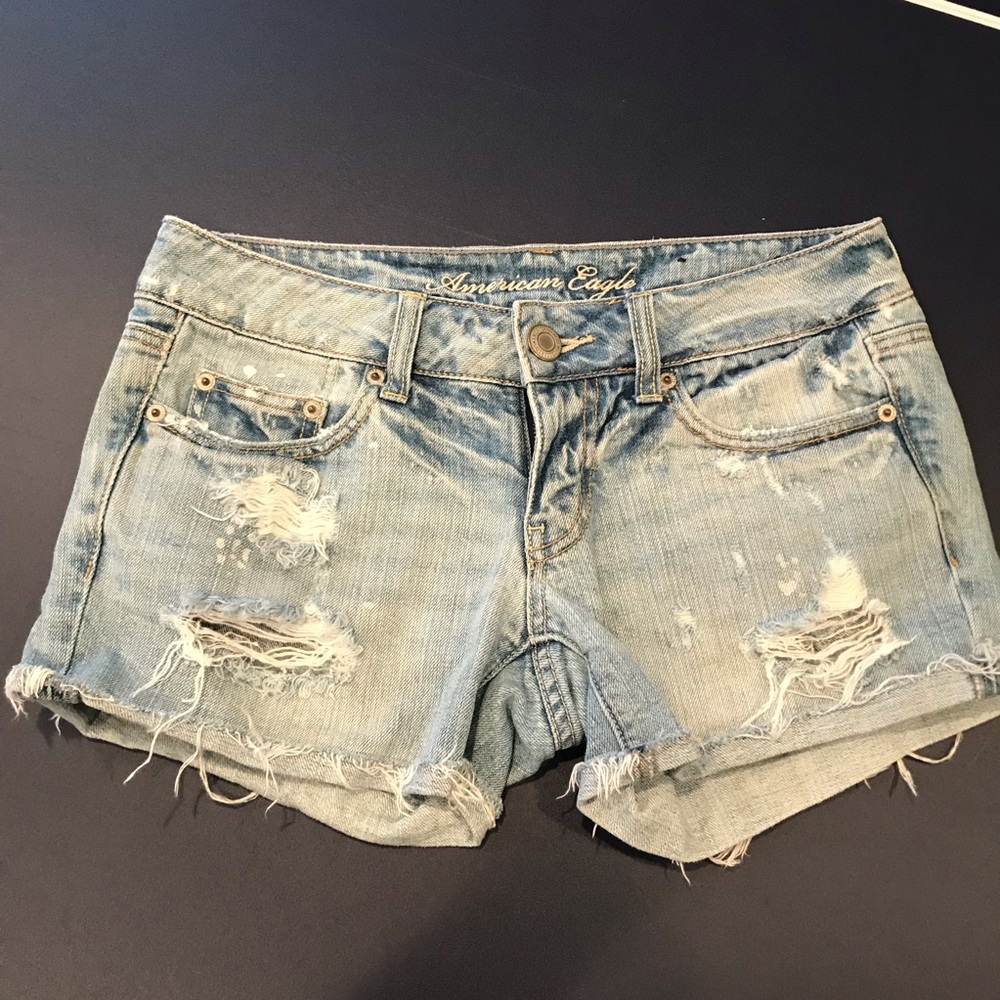 American Eagle 2 Jean Shorts Distress Faded Blue
